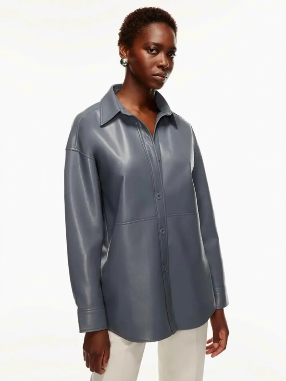 NEW Aritzia Babaton Pelli Faux Leather Shirt Jacket XL Echo Gray